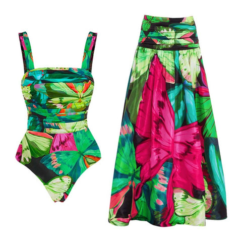 Pankh Betice Printed Monokini & Skirt Swim Set