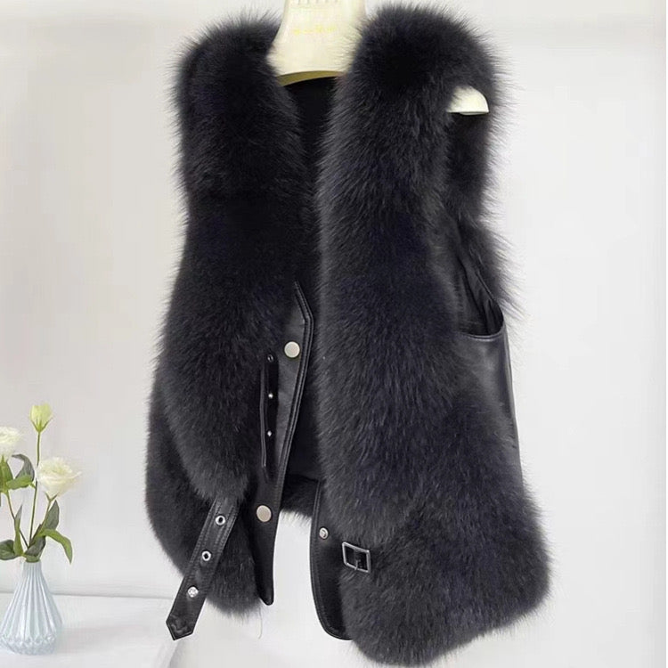 Pankh Rudy Fur and Leather Sleeveless Formal Jacket