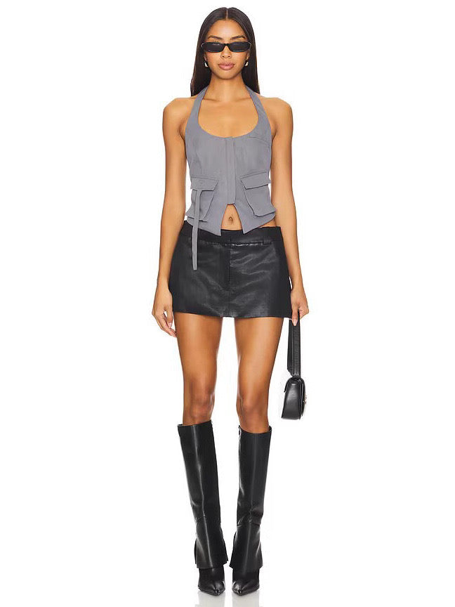 Pankh Adriel Halter Neck Pocket Vest Top