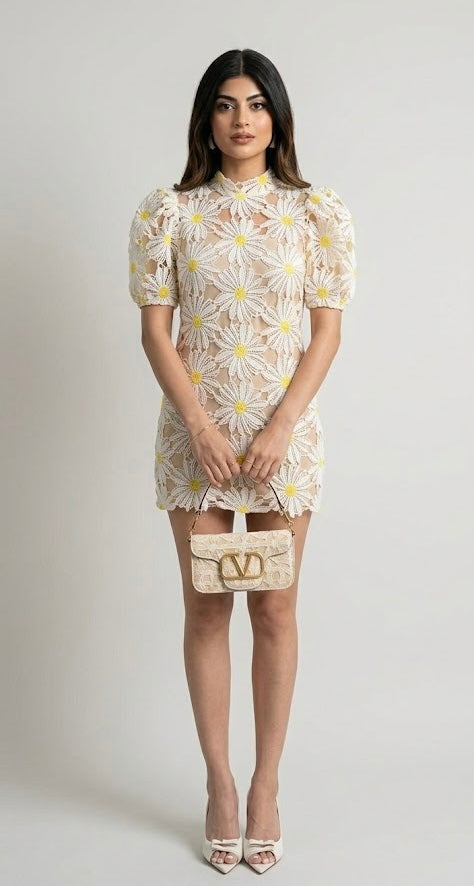 Pankh Sunflower Crochet Elegant Short Dress