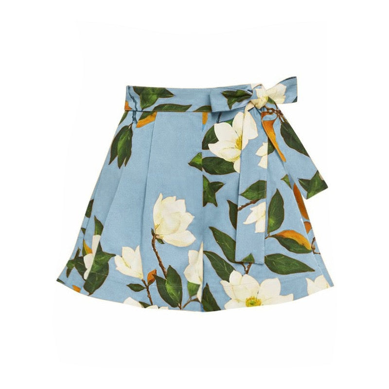 Pankh Gale Floral One Off Shoulder Monokini & Shorts Swim Set
