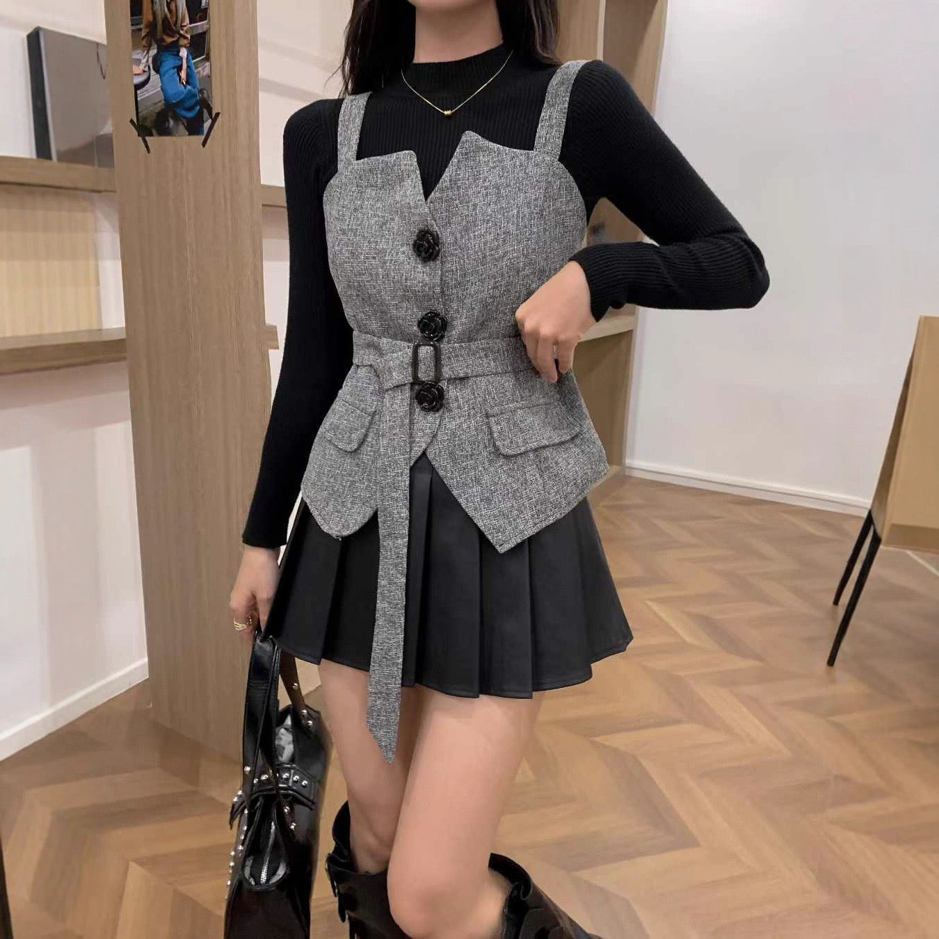 Pankh Glock 3D Flower Detailing Blazer and Knit Top Set