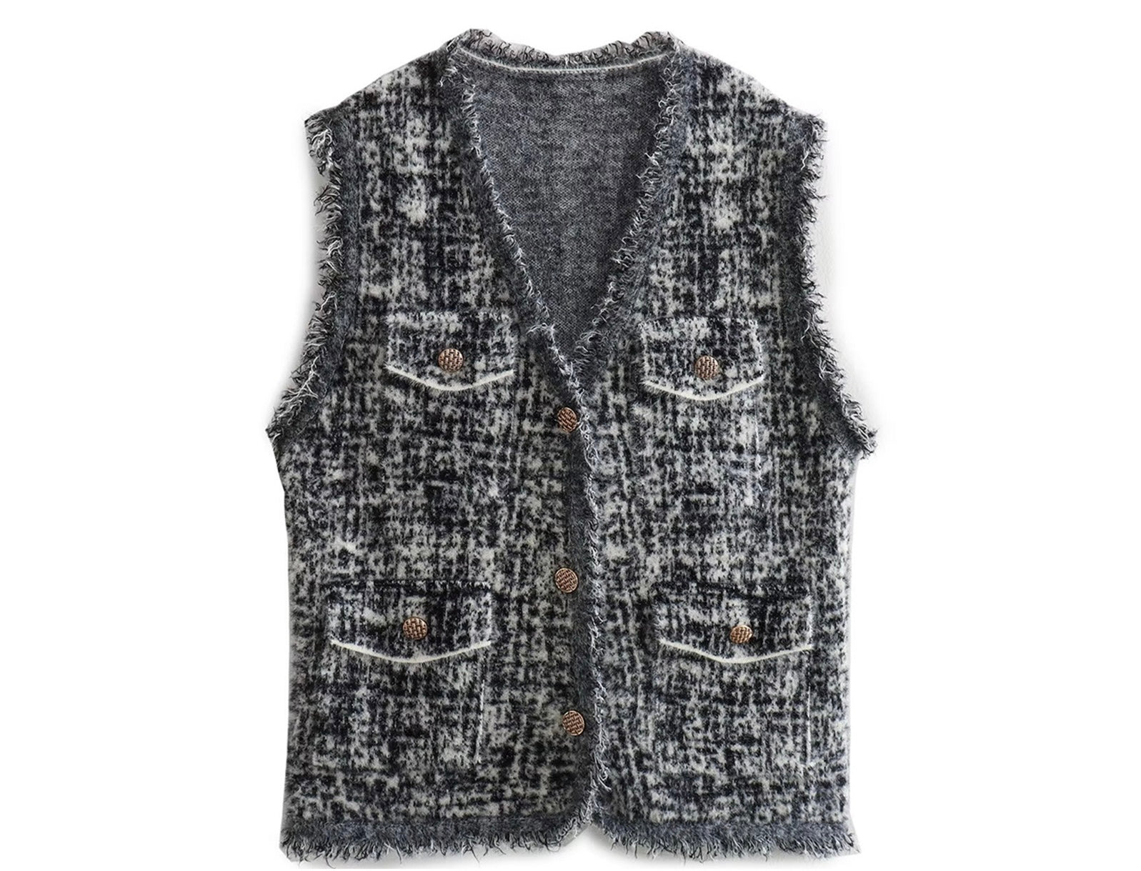 Pankh Isaac V-Neck Tweed Cardigan Sleeveless Coat