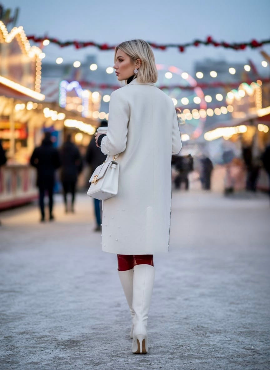 Pankh Balish Pearl Embellished Woolen Long Coat Cardigan