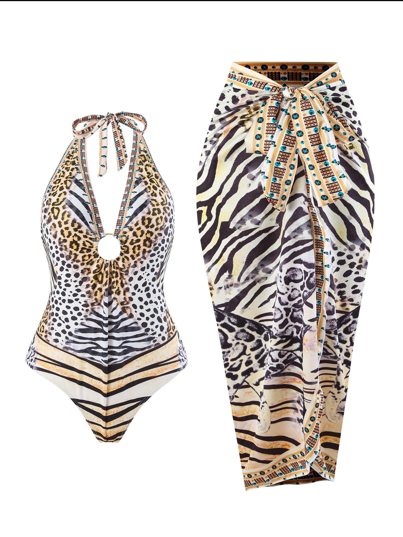 Pankh Tigara Halter Neck Monokini & Tie up Sarong Set