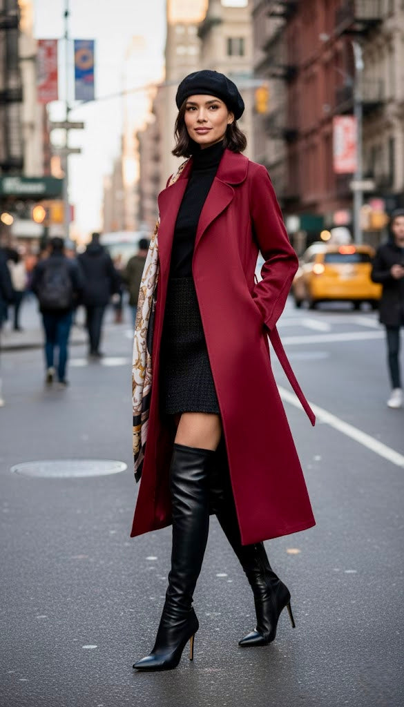 Pankh Perky Luxury Suede Blazer Overcoat With Detachable Scarf