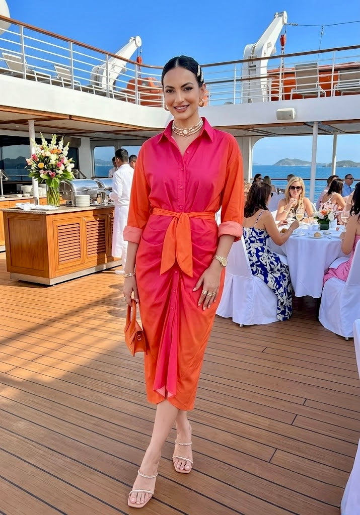 Pankh Rosie Casual Printed Tie Wrap Ruched Maxi Shirt Dress