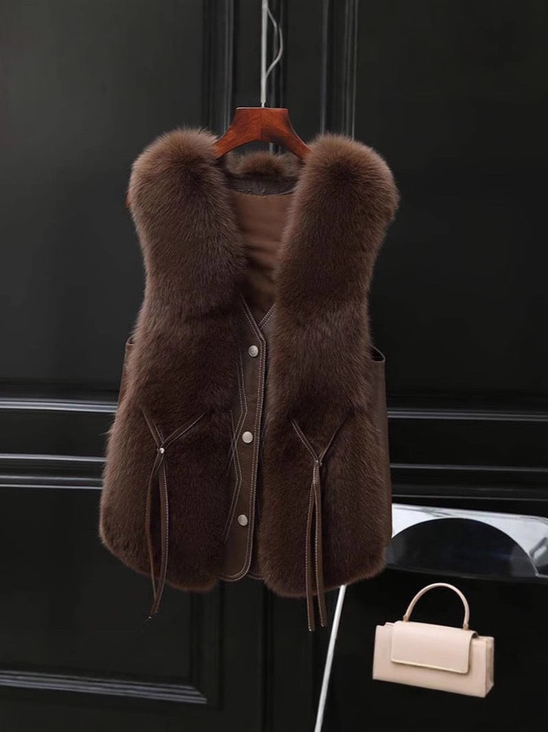 Pankh Rudy Fur and Leather Sleeveless Formal Jacket