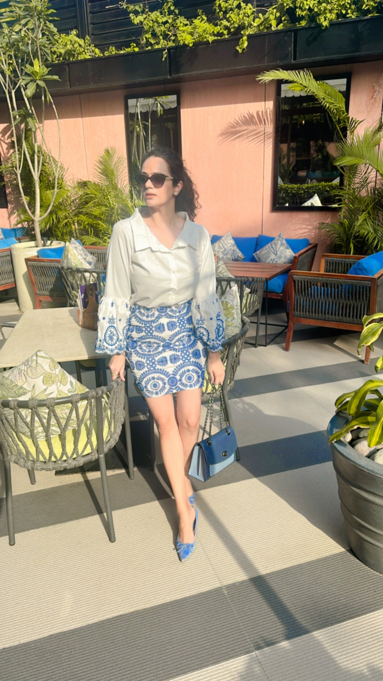 Pankh Monte Embroidered Cotton Off Shoulder Bell Sleeve Shirt And Skirt