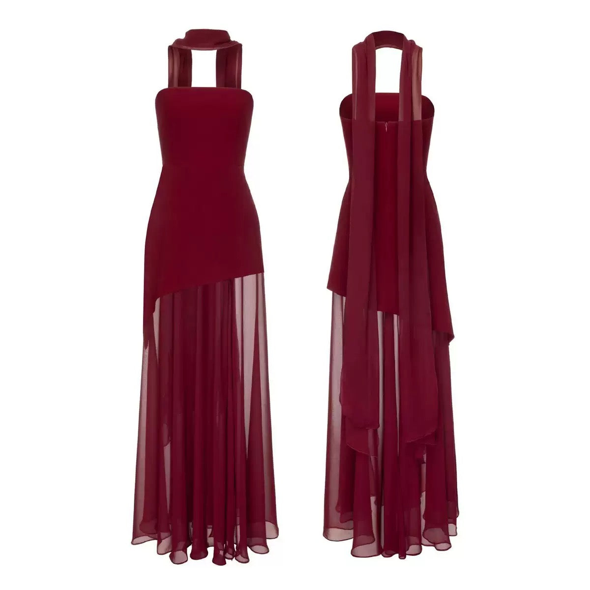 Pankh Livia Asymmetrical Maxi Dress With Scarf