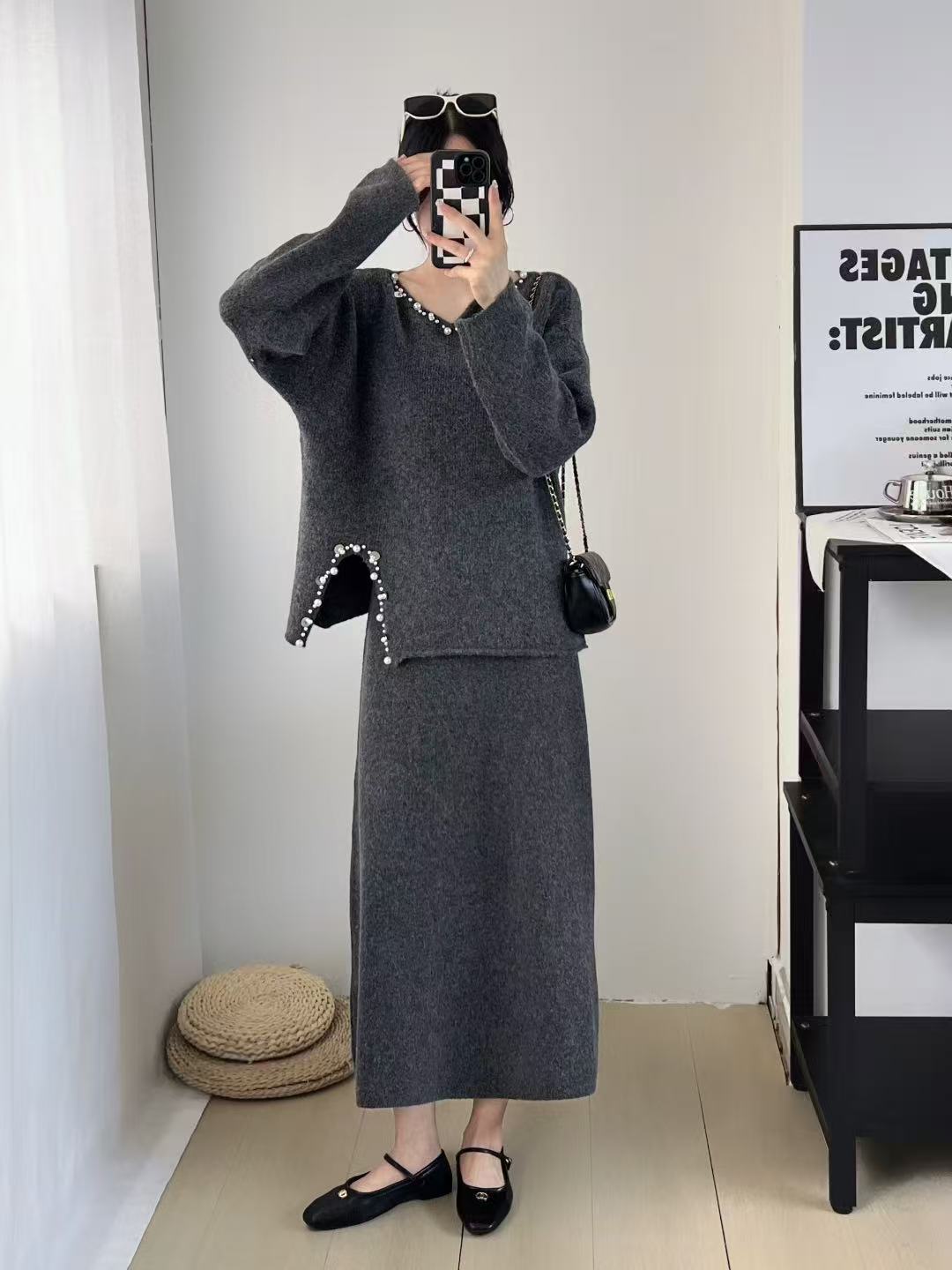 Pankh Fabby Embellished Woolen  Party Wear Top and Woolen Skirt Coord Set