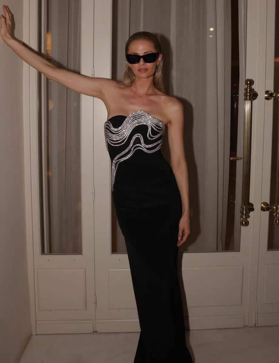 Pankh Celeste Crystal Rhinestone Partywear Maxi Dress