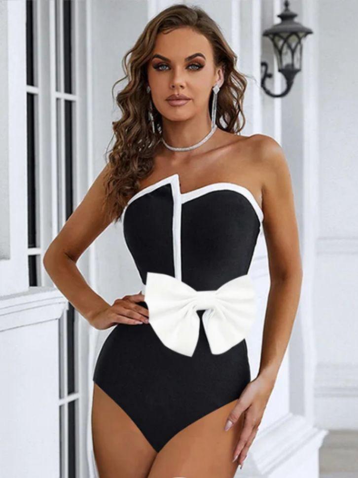 Pankh Suzy Off Shoulder Bow Bodysuit With Skirt Set