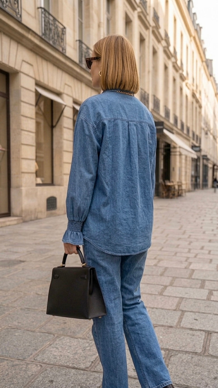 Pankh Niks Oversized Bow Stone Embelished Denim Shirt