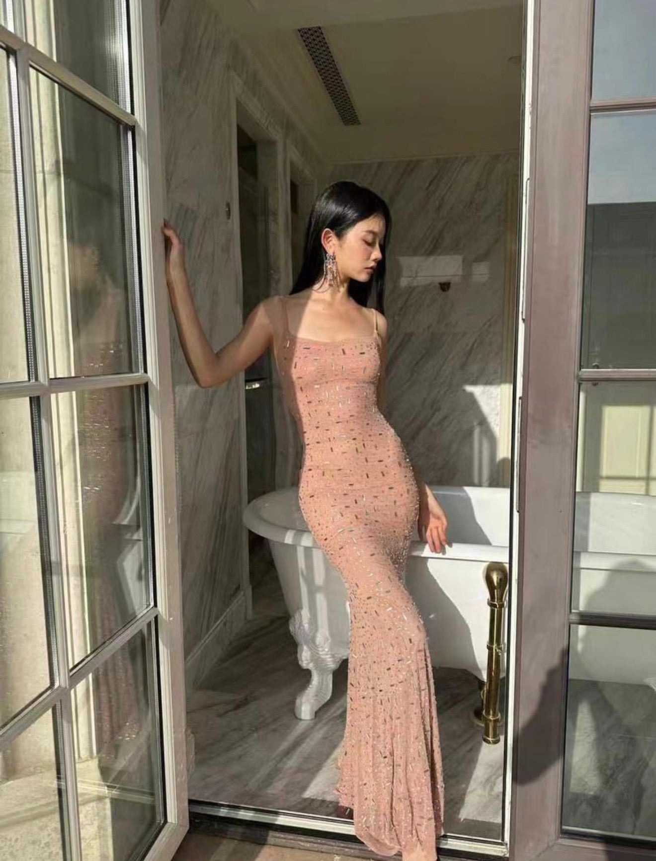 Pankh Slater Rhinestone Embelished Bodycon Maxi Party Wear Dress