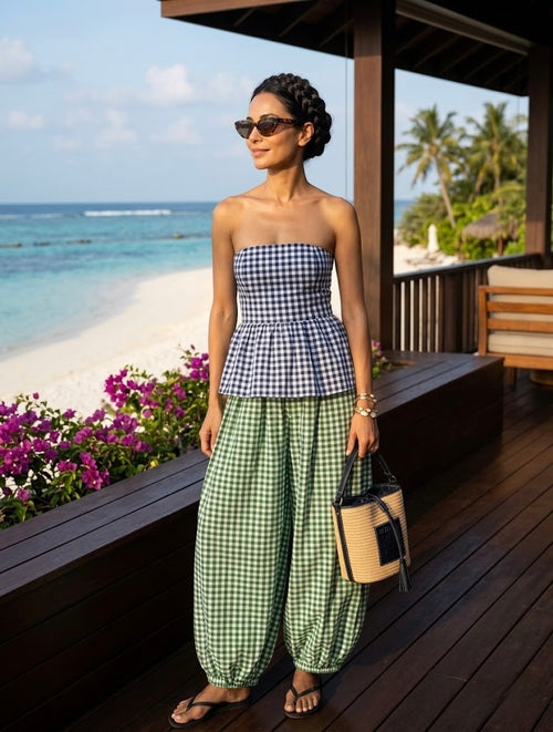 Pankh Foxy Gingham Tube Top and Balloon Pant Coord Set