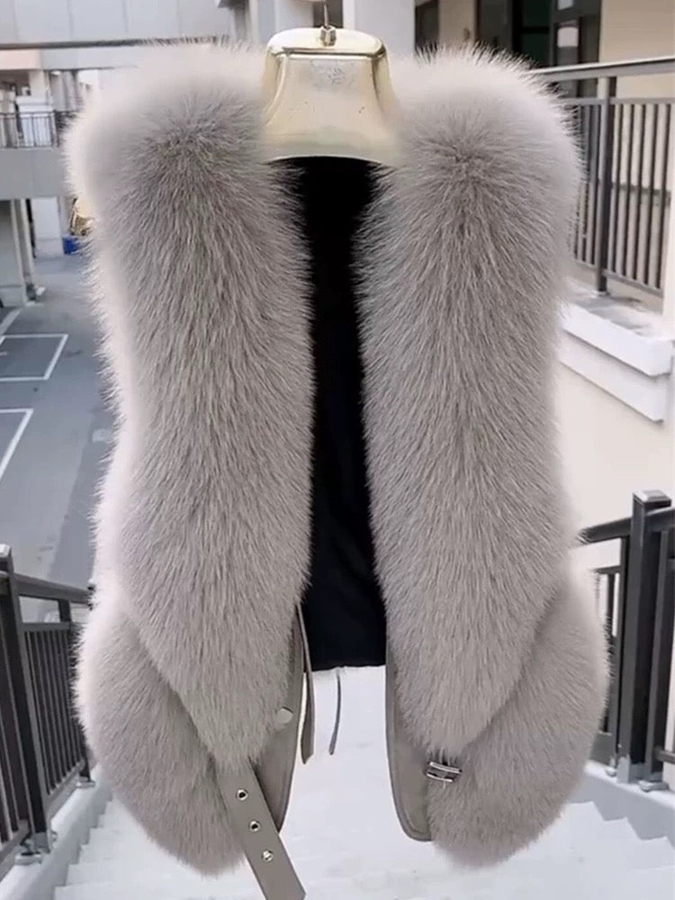 Pankh Rudy Fur and Leather Sleeveless Formal Jacket