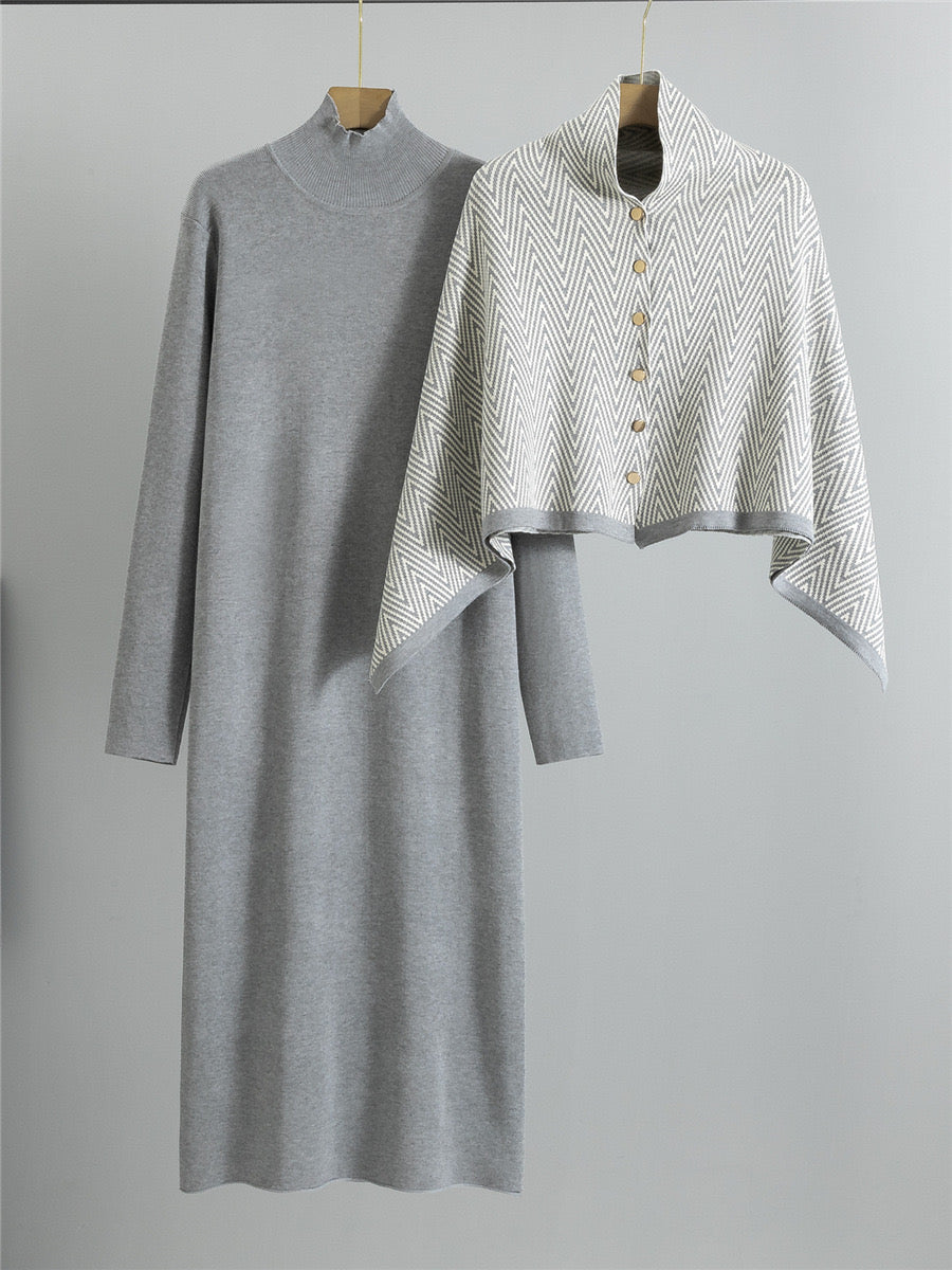 Pankh Koneddy Knit Wool Long Dress with Multiway Cape