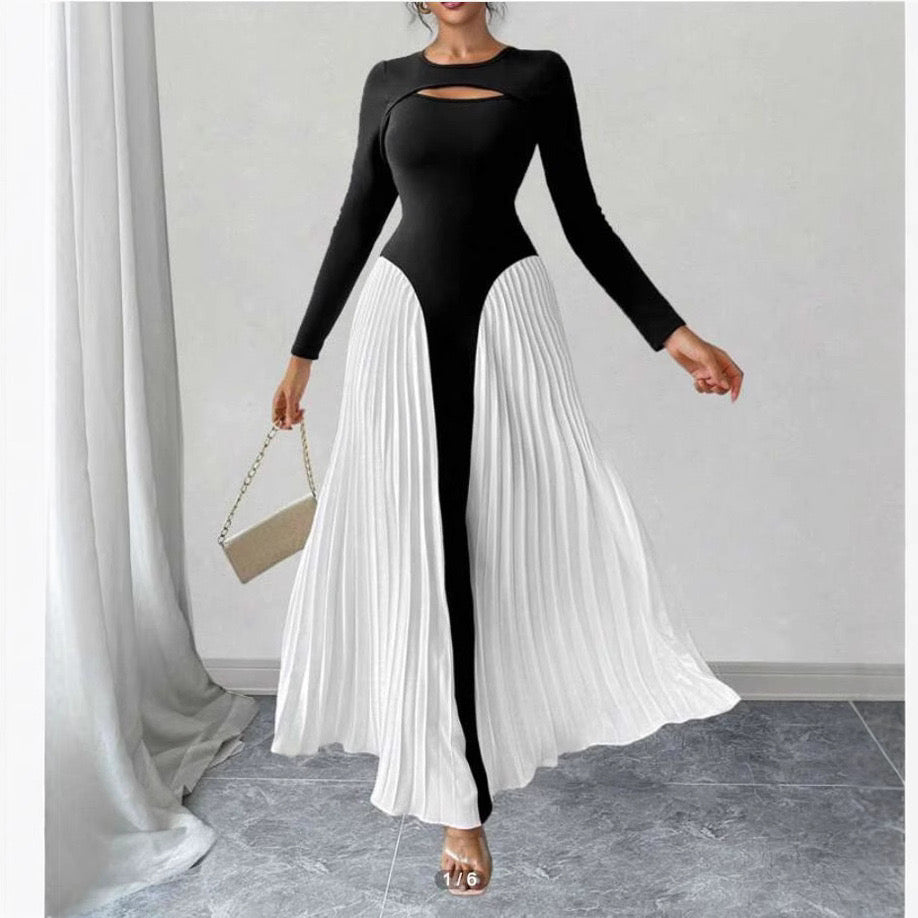 Pankh Azuya Black and White Knit Full Sleeve Maxi Dress