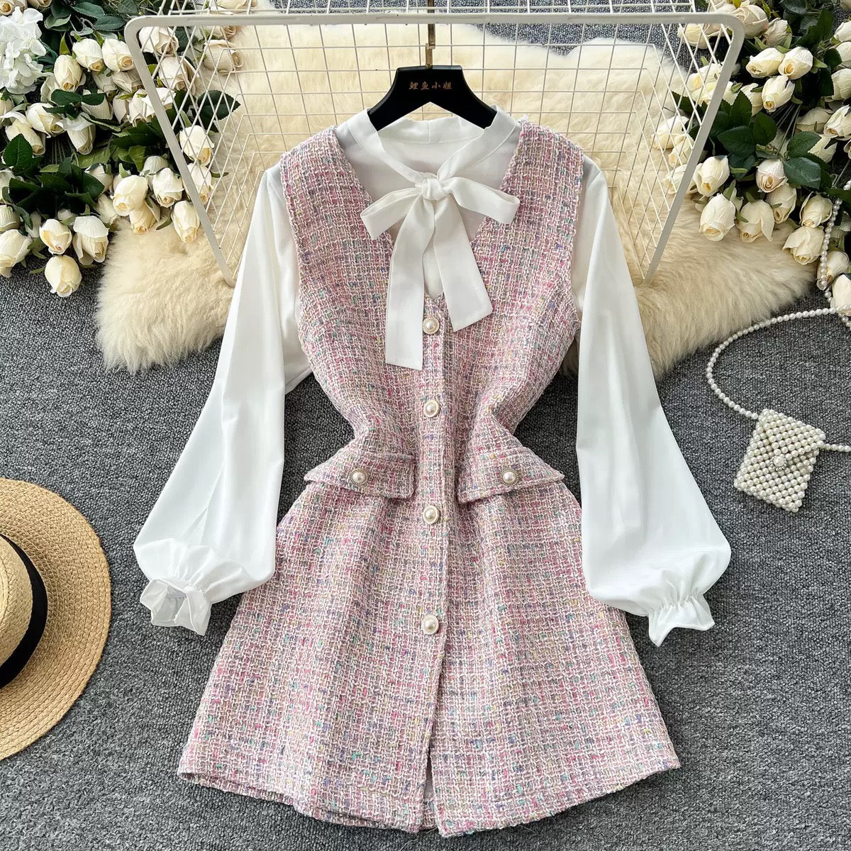 Pankh Siya Elegant Tweed Dress with Shirt Set
