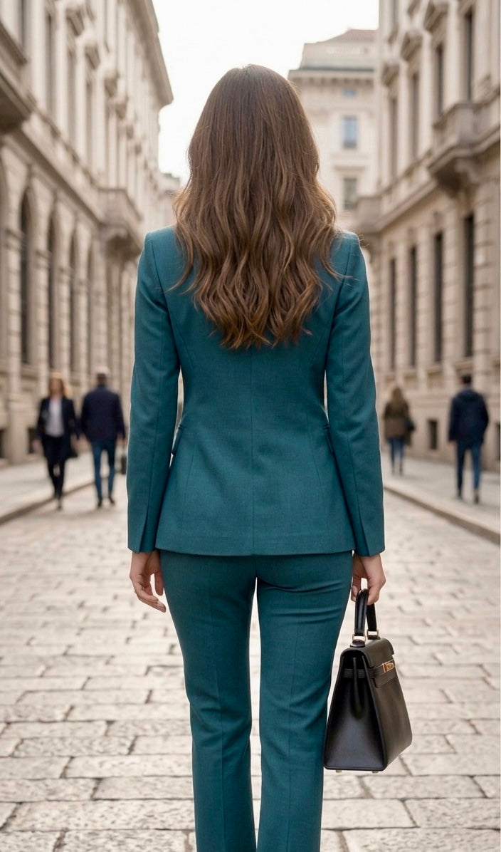 Pankh Teal Luxe Solid Formal Blazer & Trousers Set
