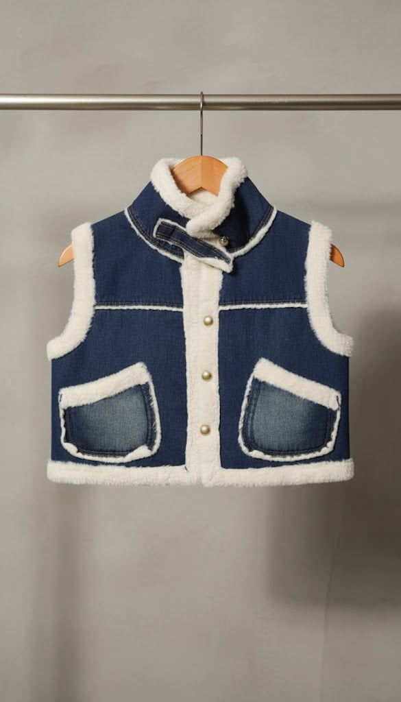 Pankh Ikoro Denim and Teddy Fur Sleeveless Jacket