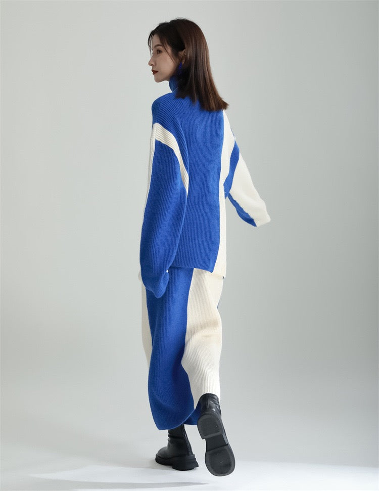 Pankh Miya Contrast Loose Style Top And Skirt Woolen Coord Set