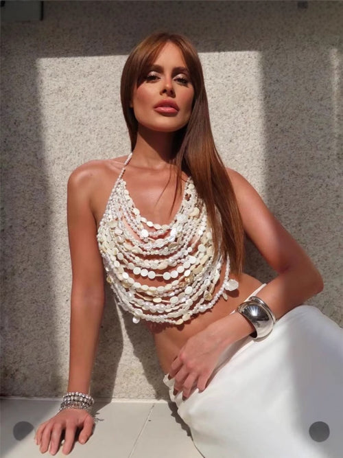 Pankh Cale Shell Stone Beaded Bralette Top Accessories