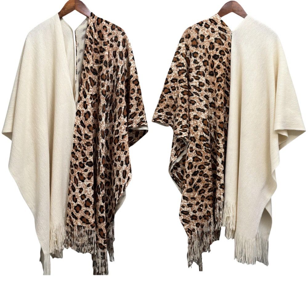 Pankh Calon Half Leopard Wool Print  Cape