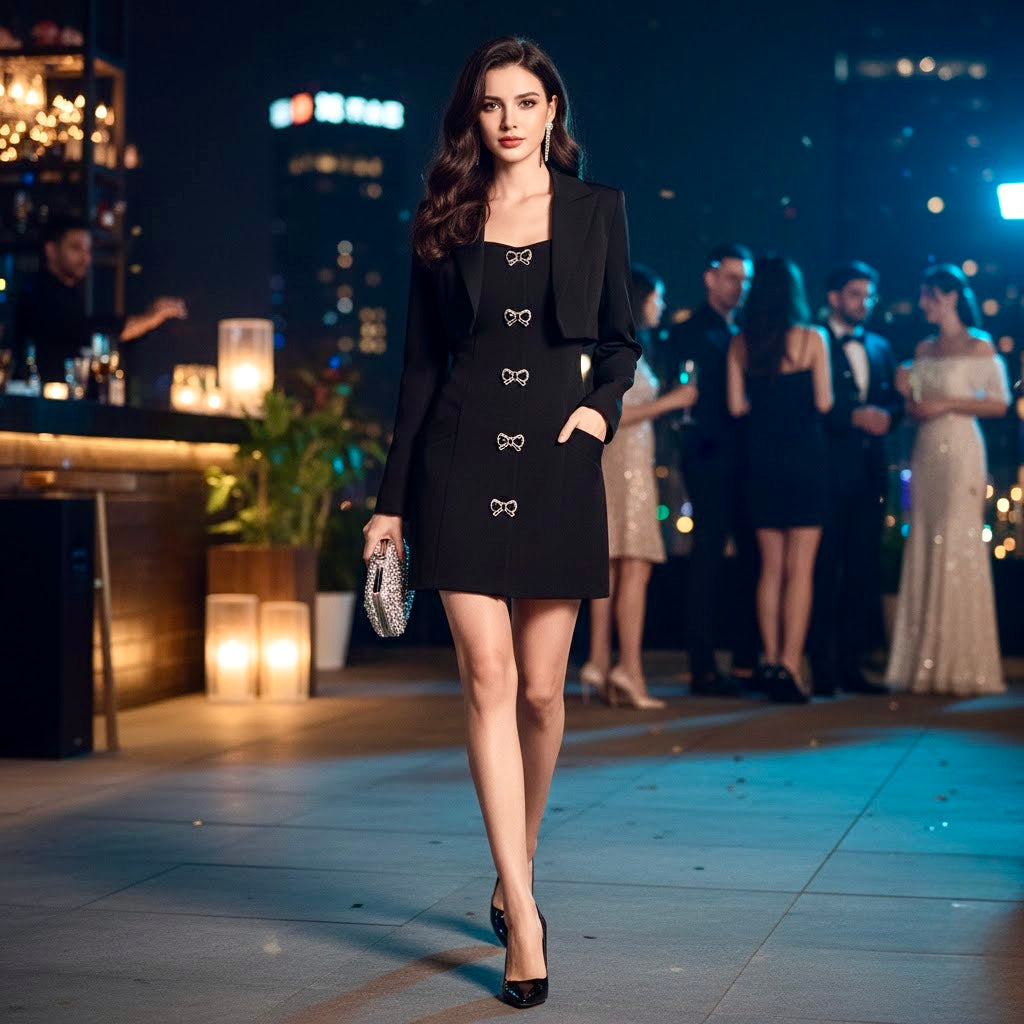 Pankh Issah Luxury Party Wear Sleeveless Dress With Cropped Blazer