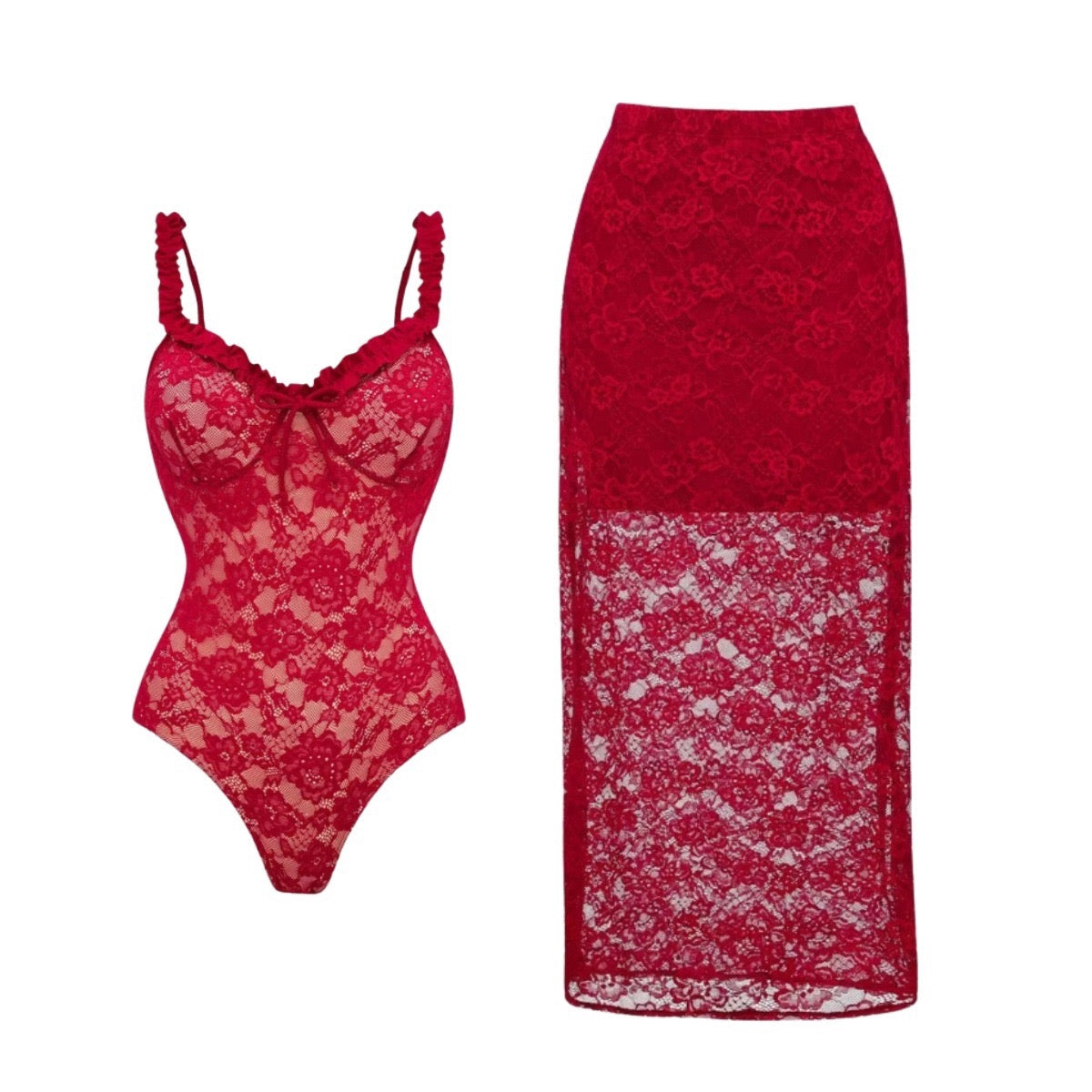 Azmi Lace Monokini and Skirt Set