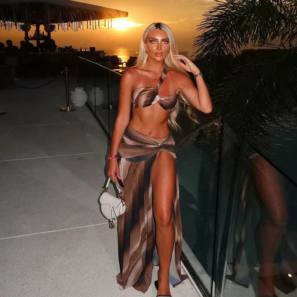 Pankh Zekiro Tie and Die Resort Wear Bikini & Skirt Coverup Set