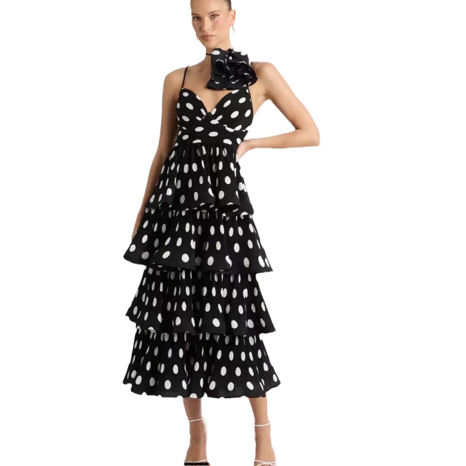 Pankh Orrie Polka Dot Ruffle Maxi Dress