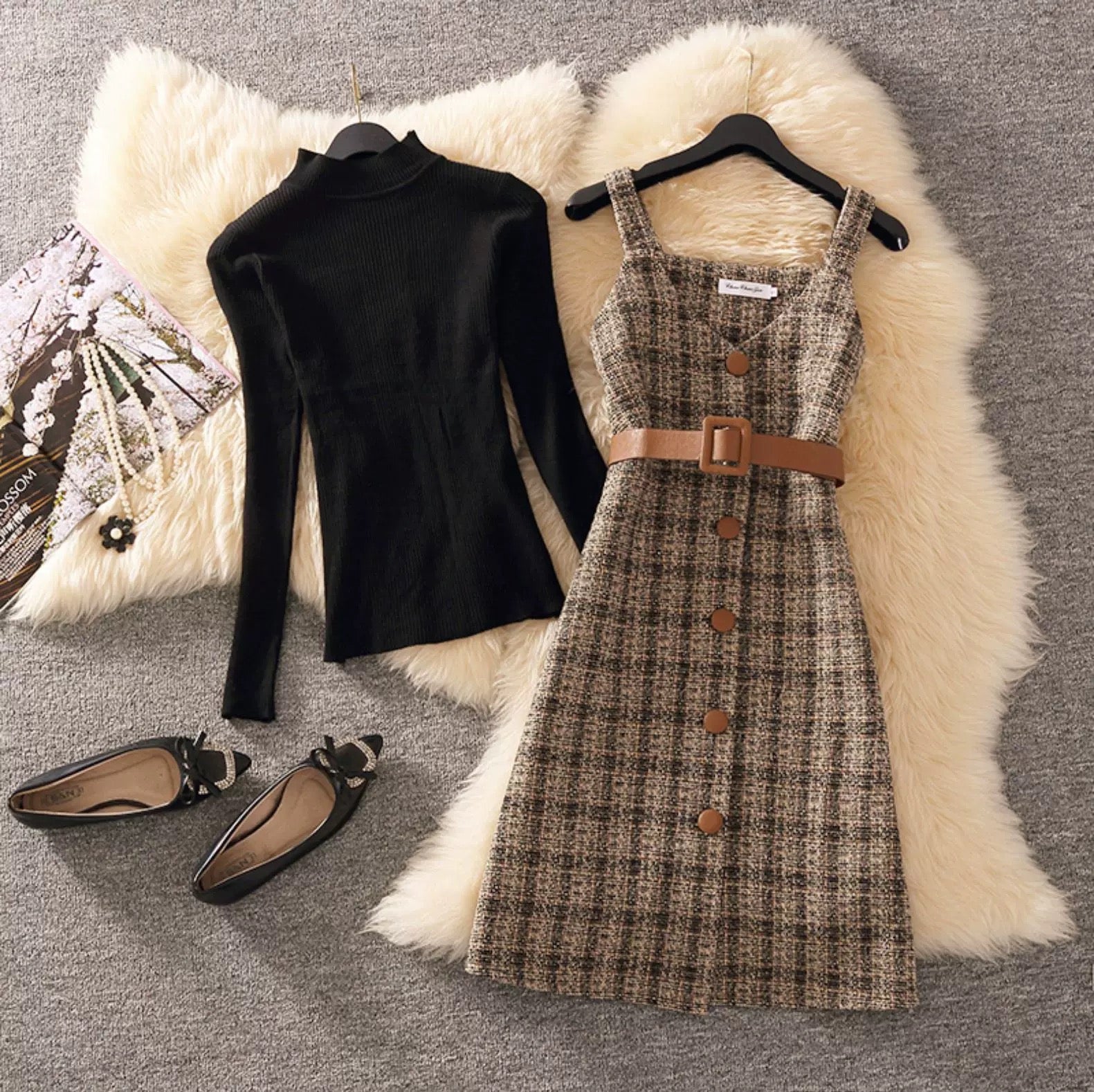 Pankh Lanch Tweed Wool Formal Dress and Top Set