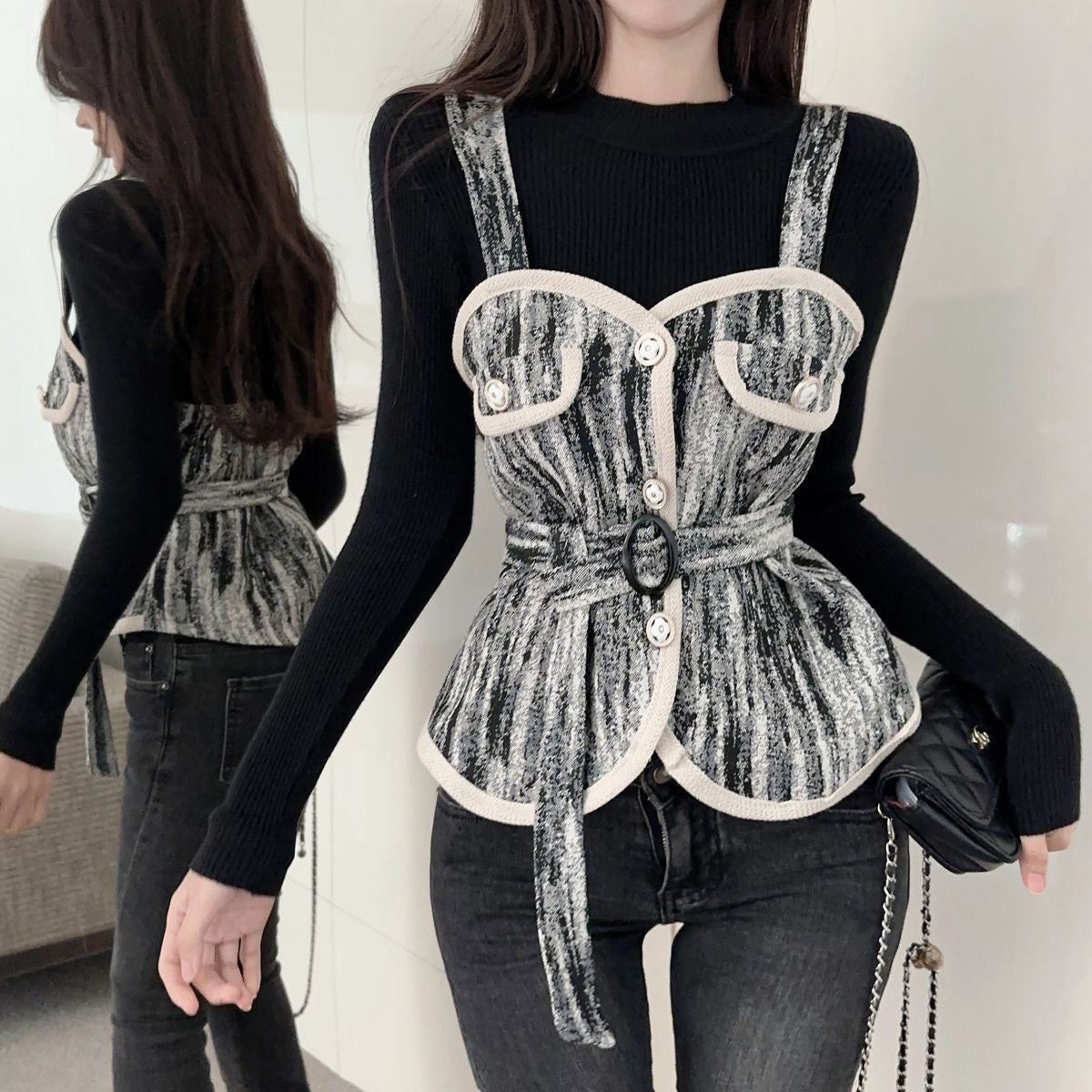 Pankh Vodaa Canvas Jacket and Knit Top Set