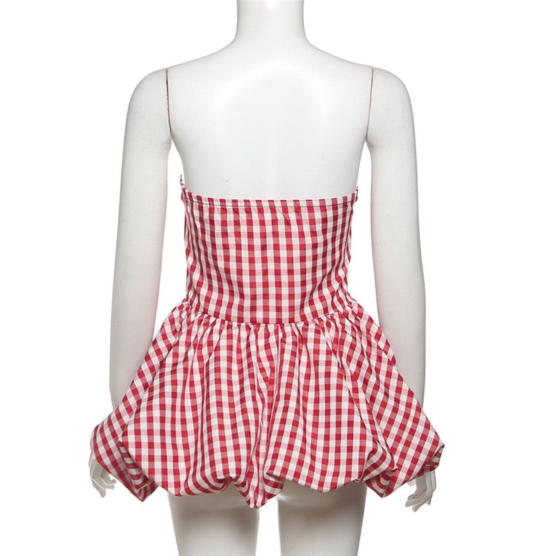 Pankh Luxe Hassa Tube Neck Balloon Gingham Top