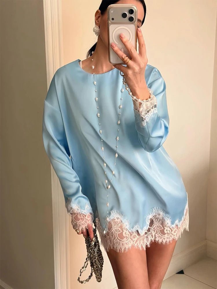 Cemila Loose Satin Lace Dress with Wrap-around Scarf