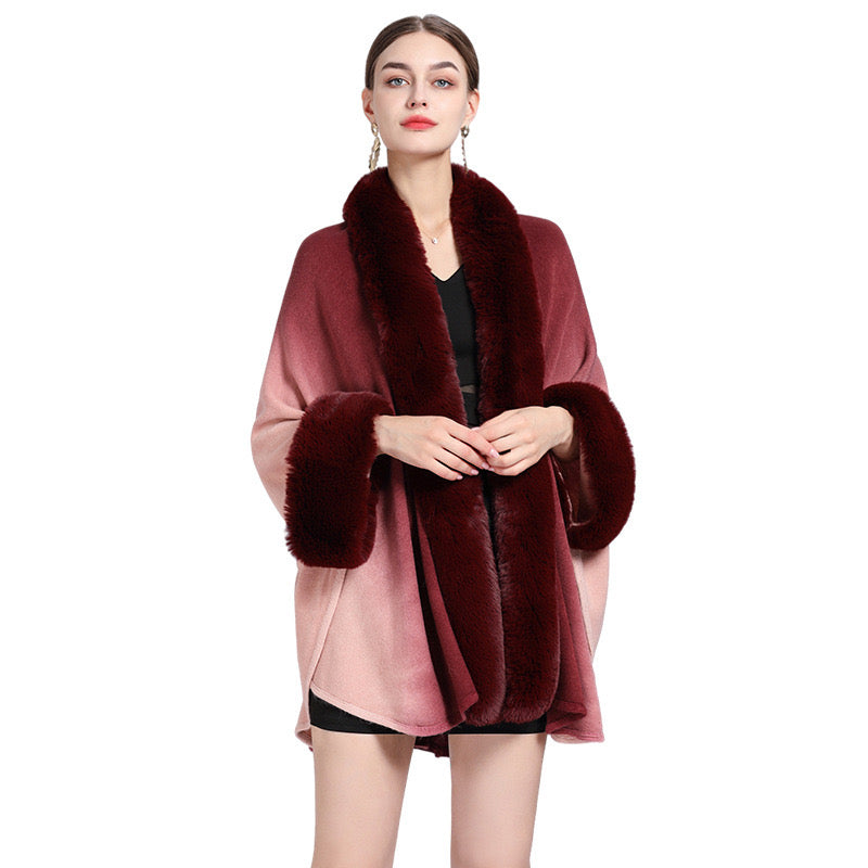 Pankh Azuella Soft Wool Winter Ombre Long Cape Shawl with Sleeve