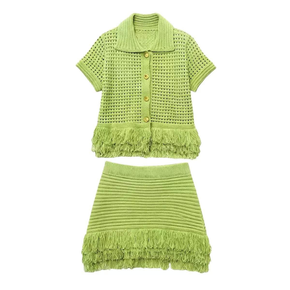Pankh Lake Crochet And Tassel Shirt and Skirt Coord Set