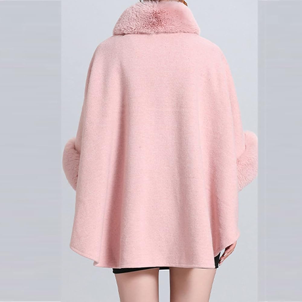 Pankh Lossy Woolen Cape Coat With Fur Collar & Sleeve