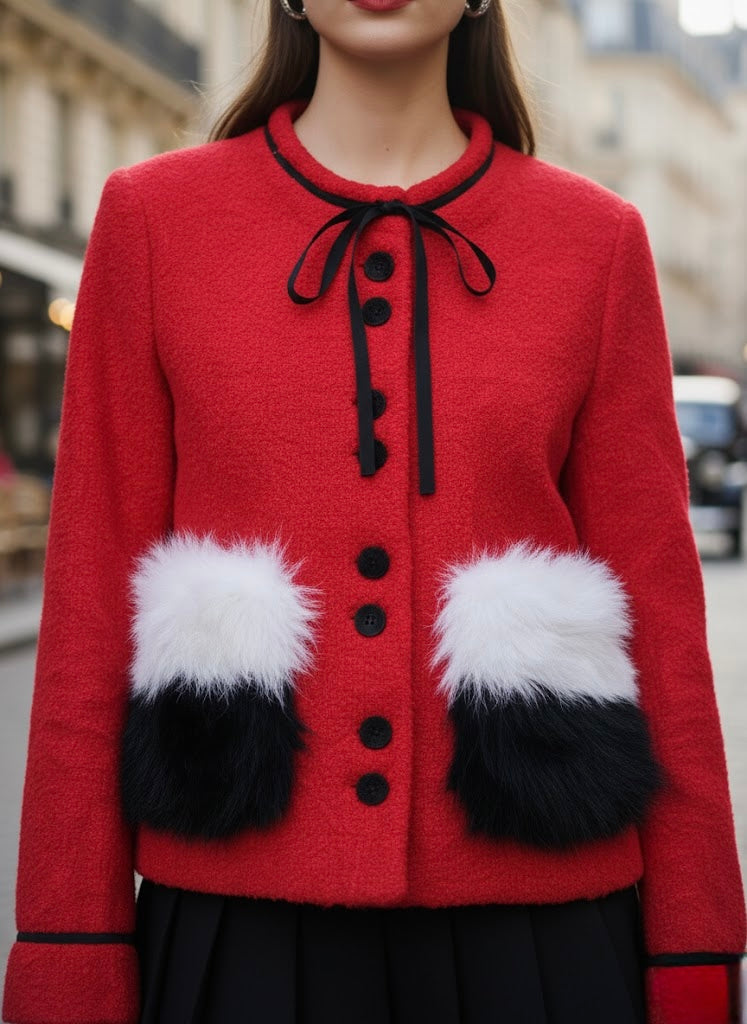 Pankh Hublu Tie up Collar Woolen and Fur  Blazer Coat