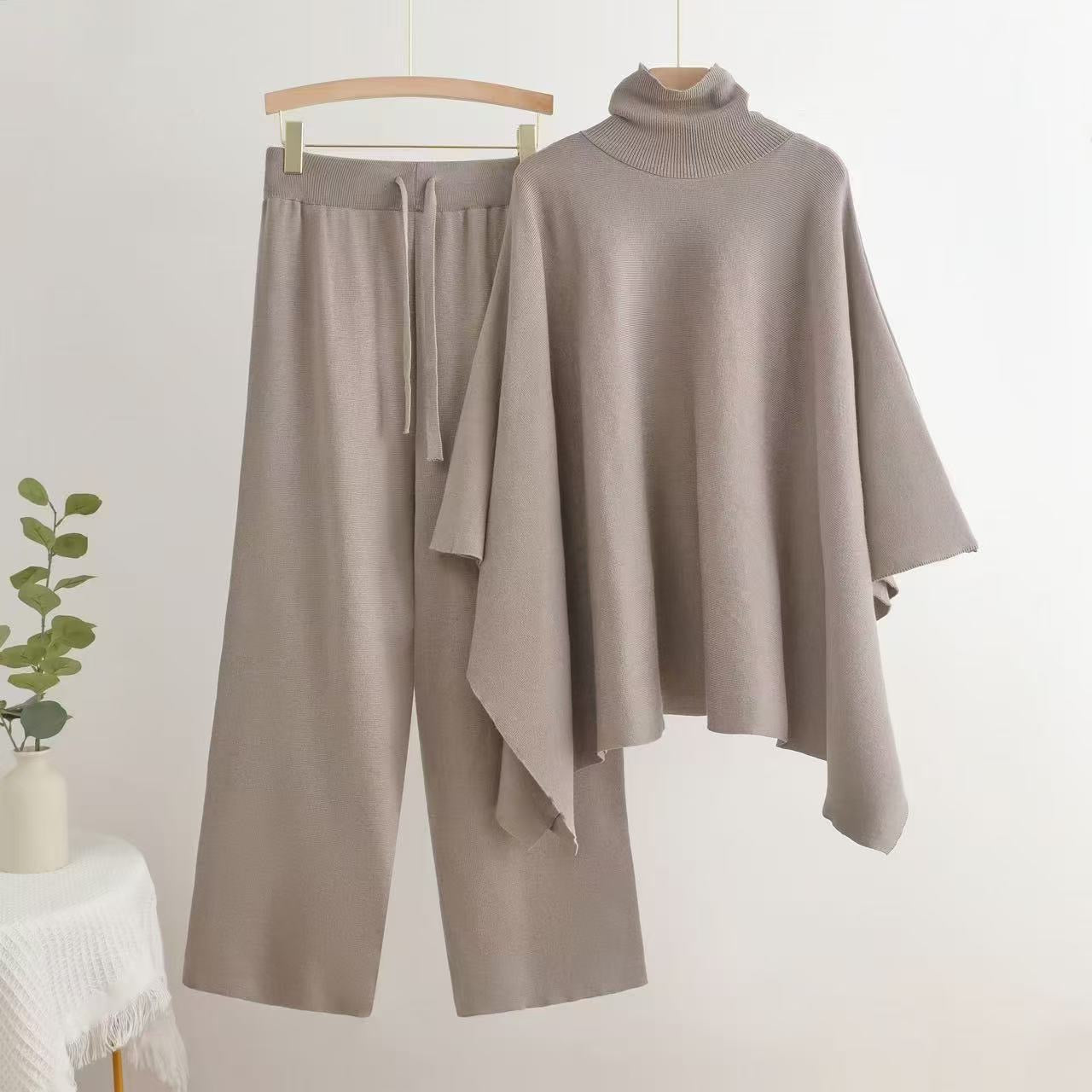 Pankh Mufti Cashmere Poncho Knit Top And Pant Set