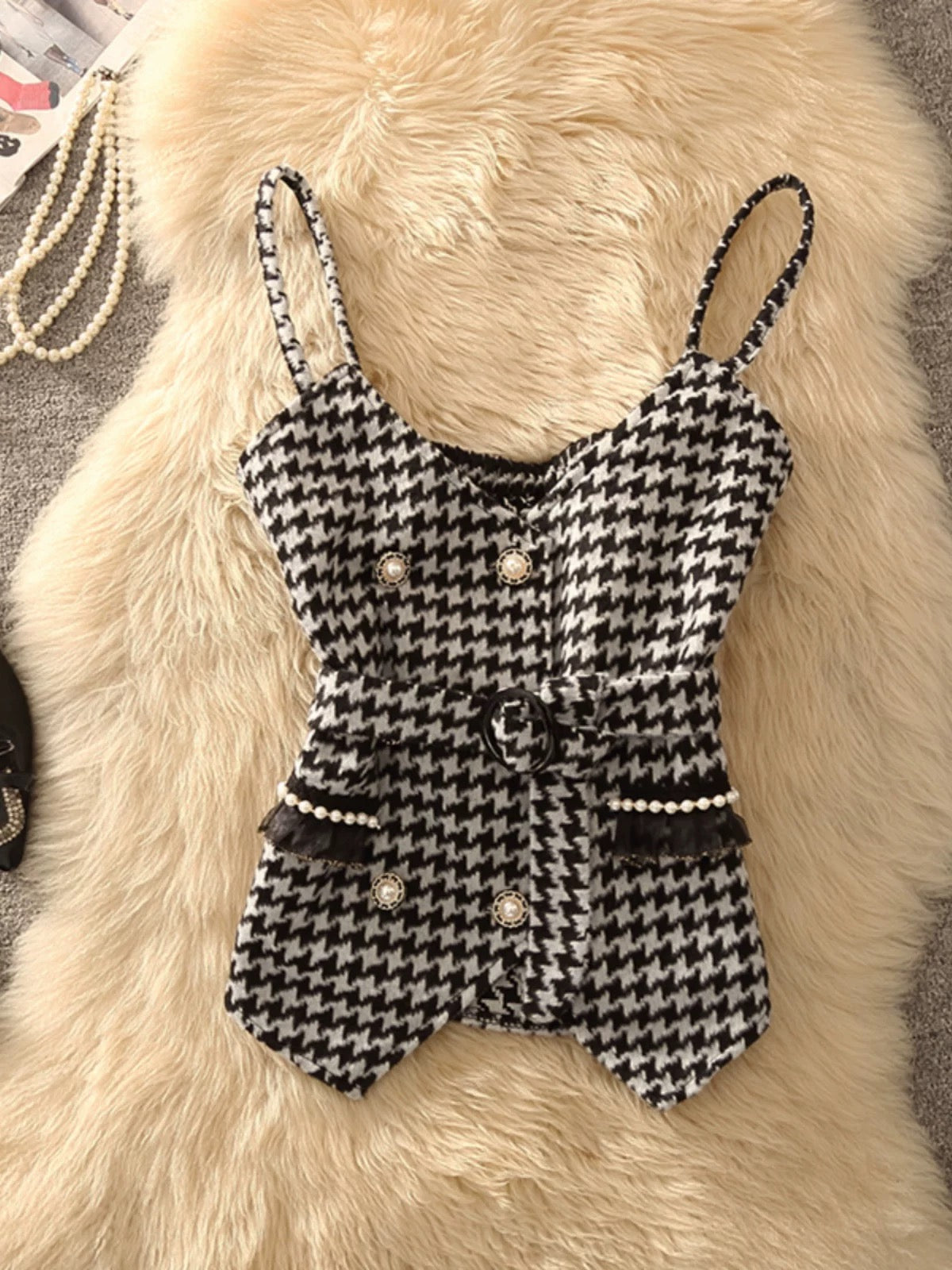 Pankh Ebkro Houndstooth Tweed Jacket and Knit Top Set