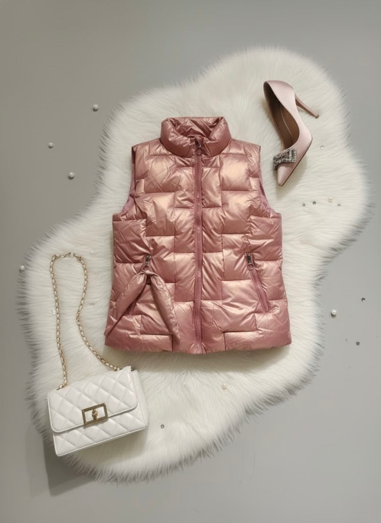 Lilly Cute  Metallic Bomber Down Sleeveless Jacket