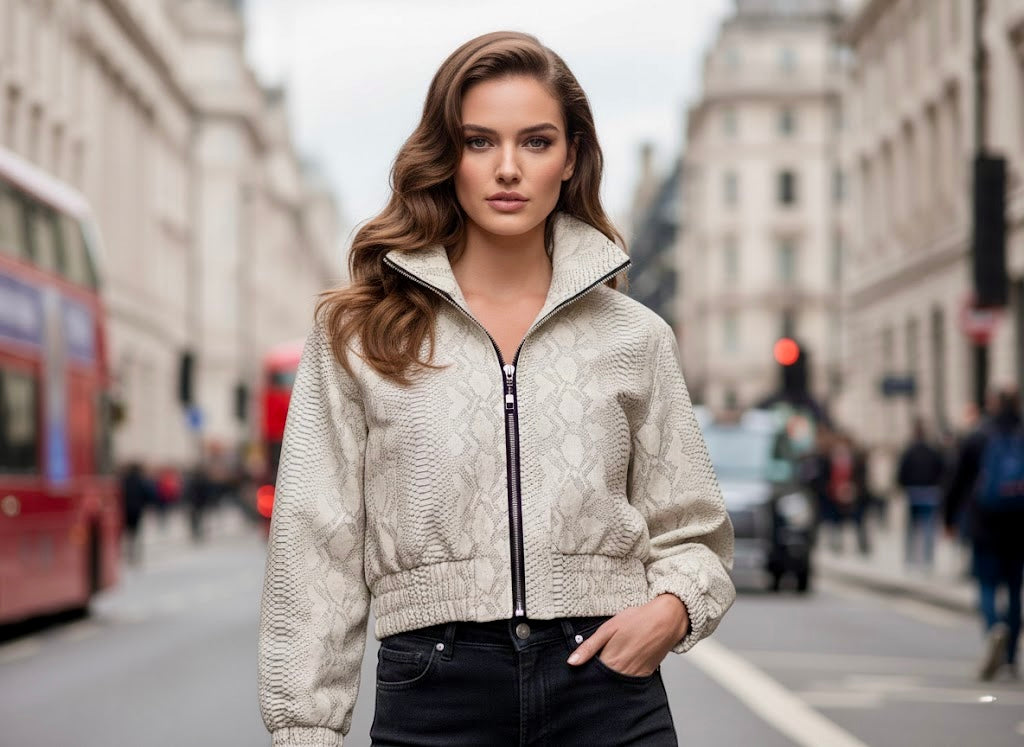 Pankh Sneeza Sneak Print White Leather Jacket