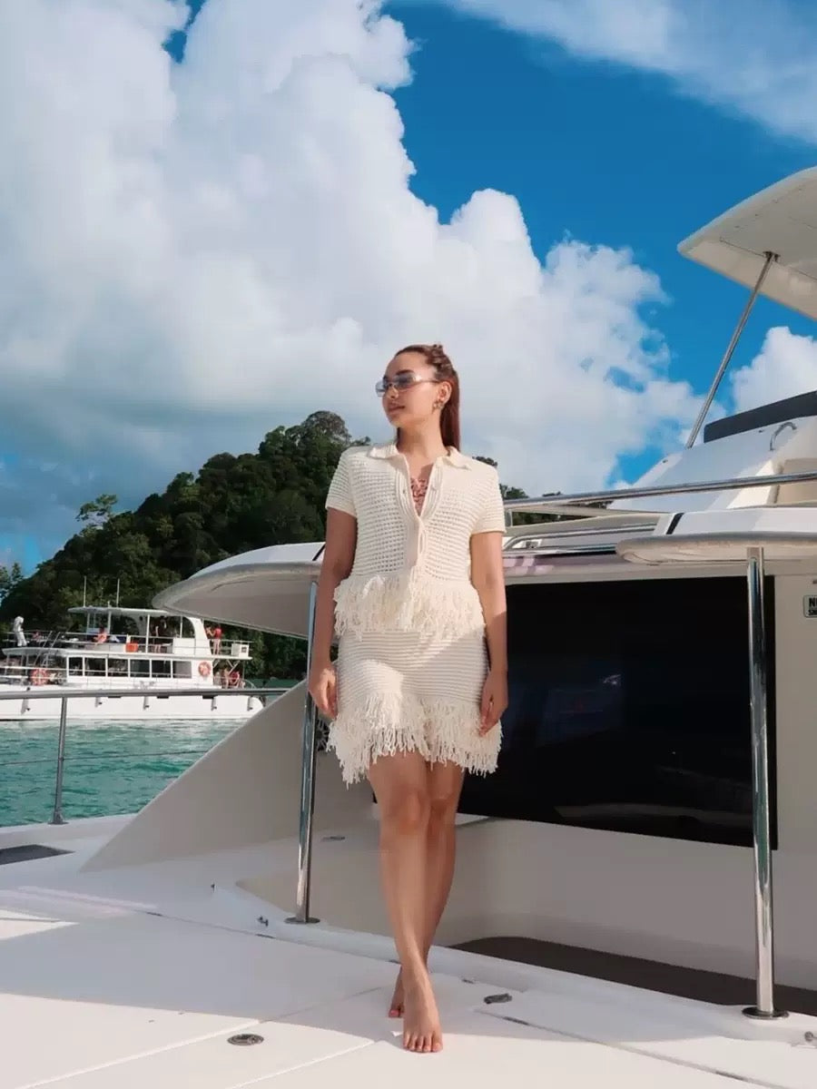 Pankh Lake Crochet And Tassel Shirt and Skirt Coord Set