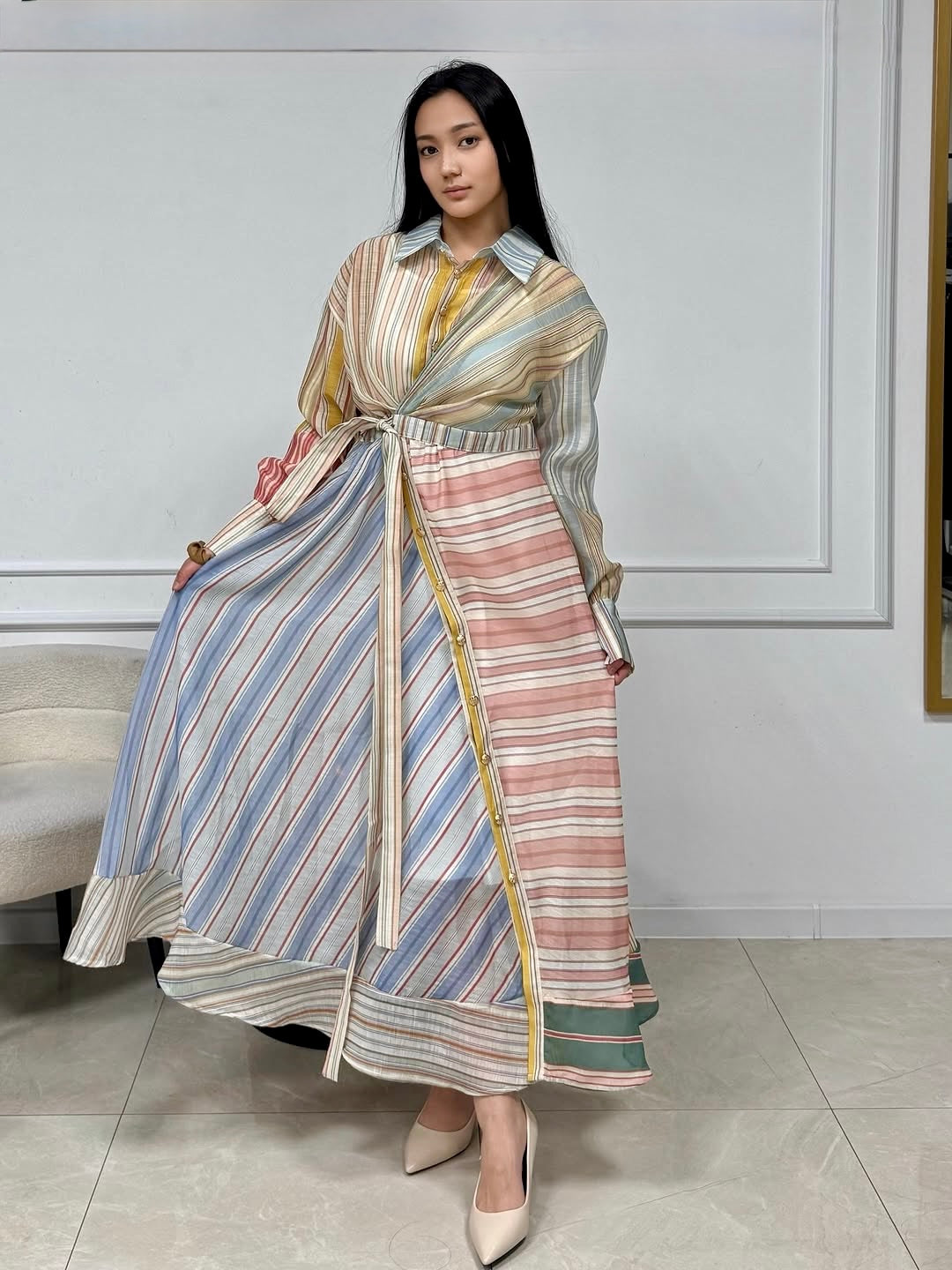 Pankh Jancy Abstract Striped Maxi Dress