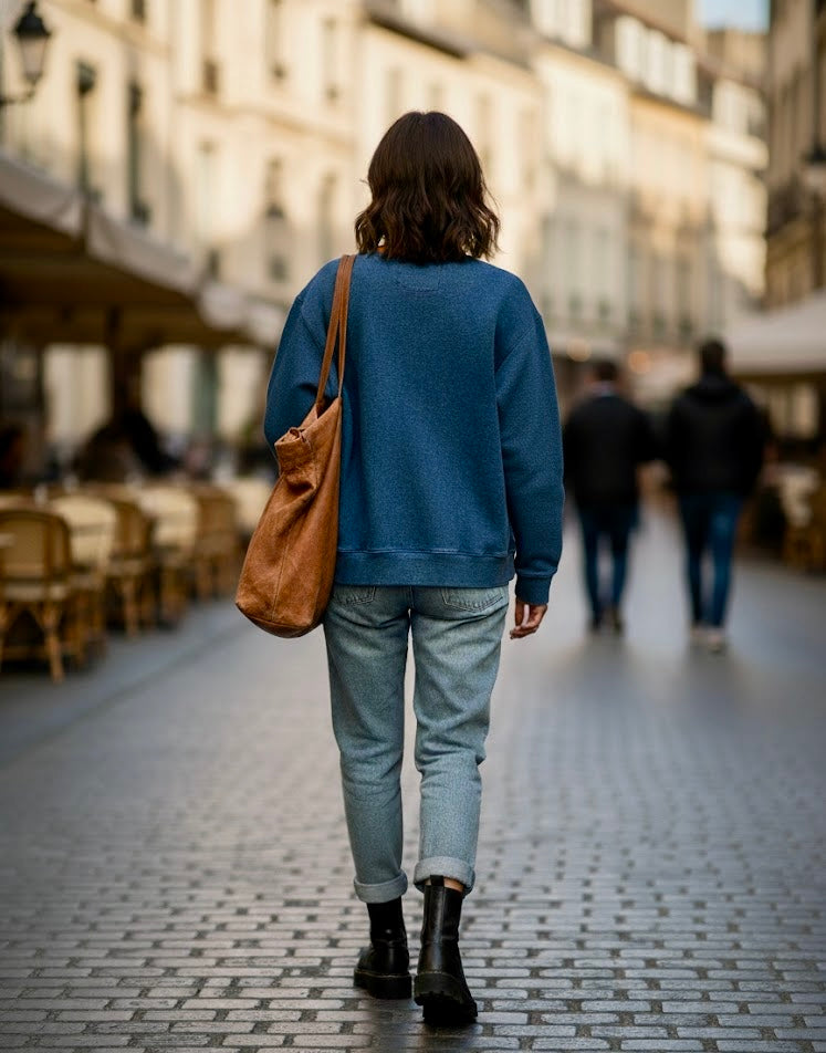 Pankh Twisty Woolen And Denim Loose Style Sweat Top