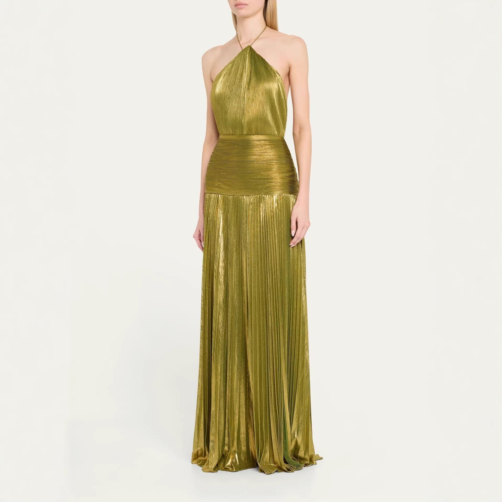 Pankh Inney Metallic Pleated Evening Maxi Dress