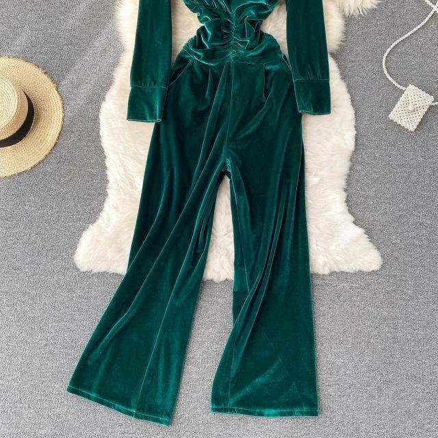 Pankh Ellery Winter Wide Leg Velvet Jumpsuit